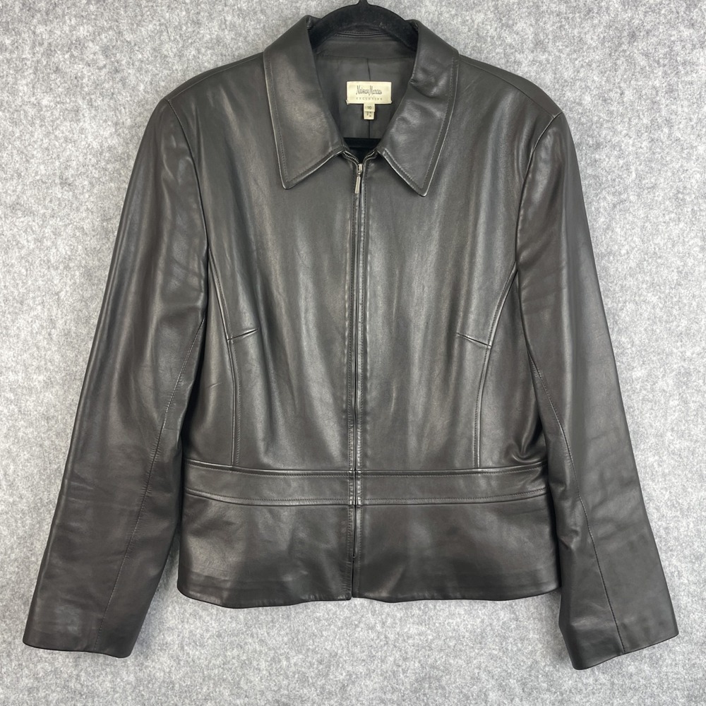 Vintage Y2K Neiman Marcus Leather Jacket Womens 16 Black Full Zip Classic